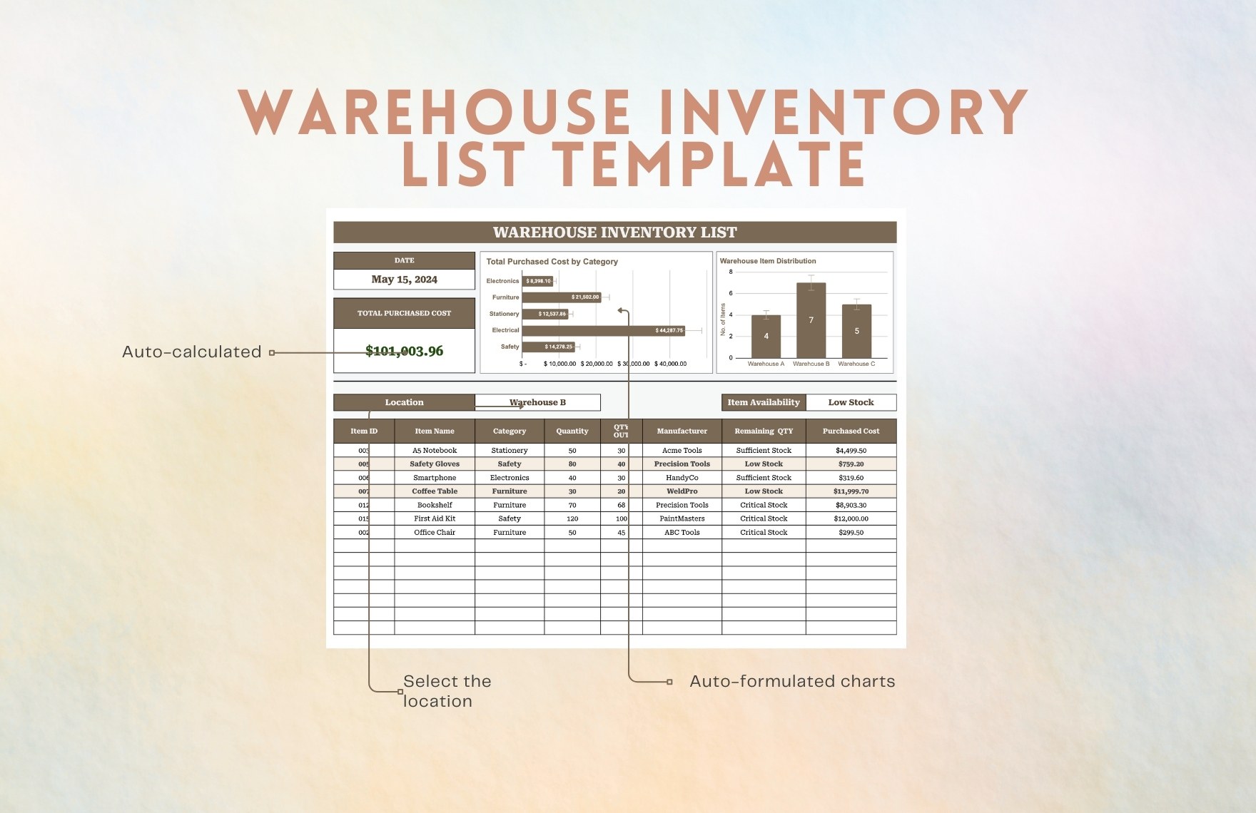 Warehouse Inventory List Template
