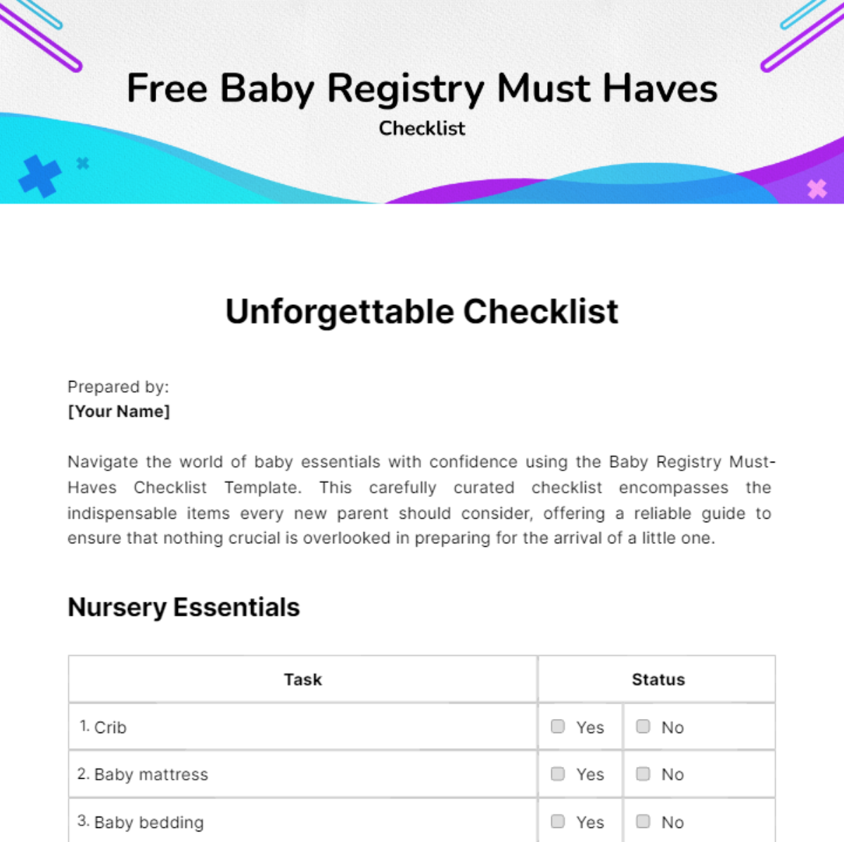 Free Baby Registry Must Haves Checklist Template