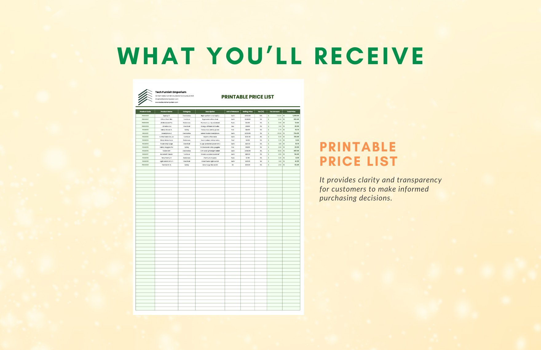 Printable Price List Template