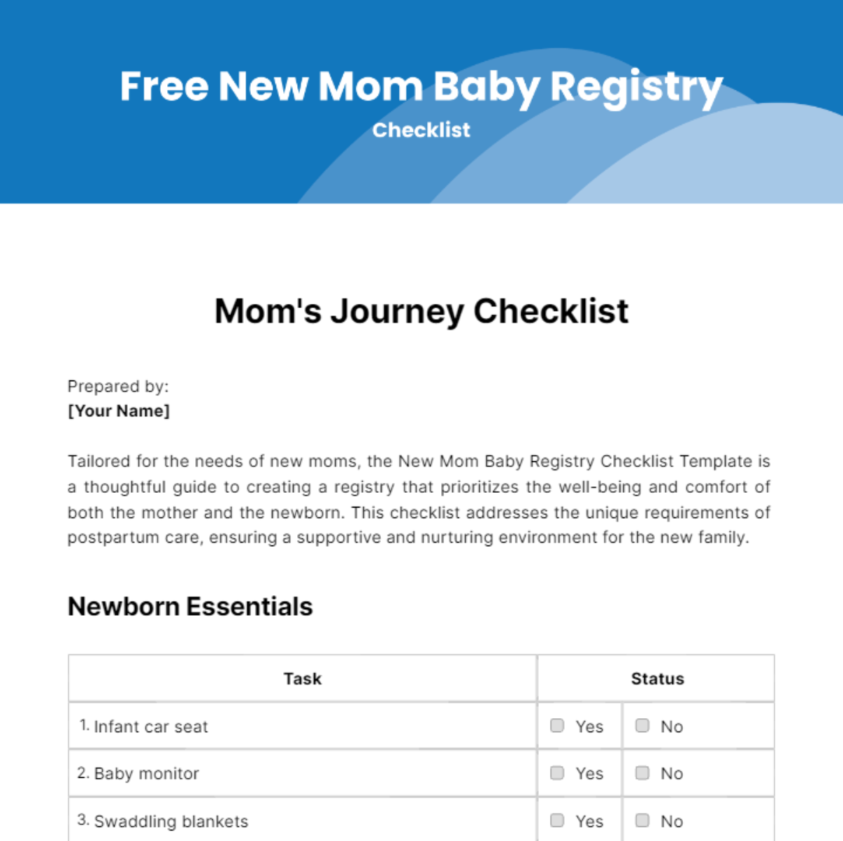 New Mom Baby Registry Checklist Template