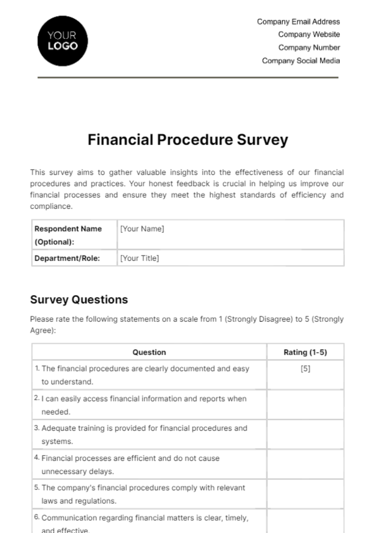 Free Financial Procedure Survey Template