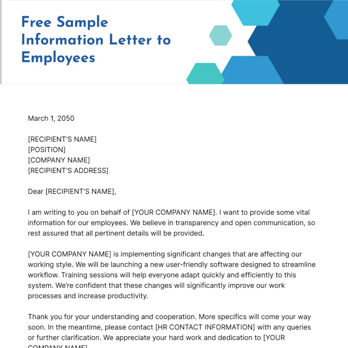Sample Information Letter to Employees Template