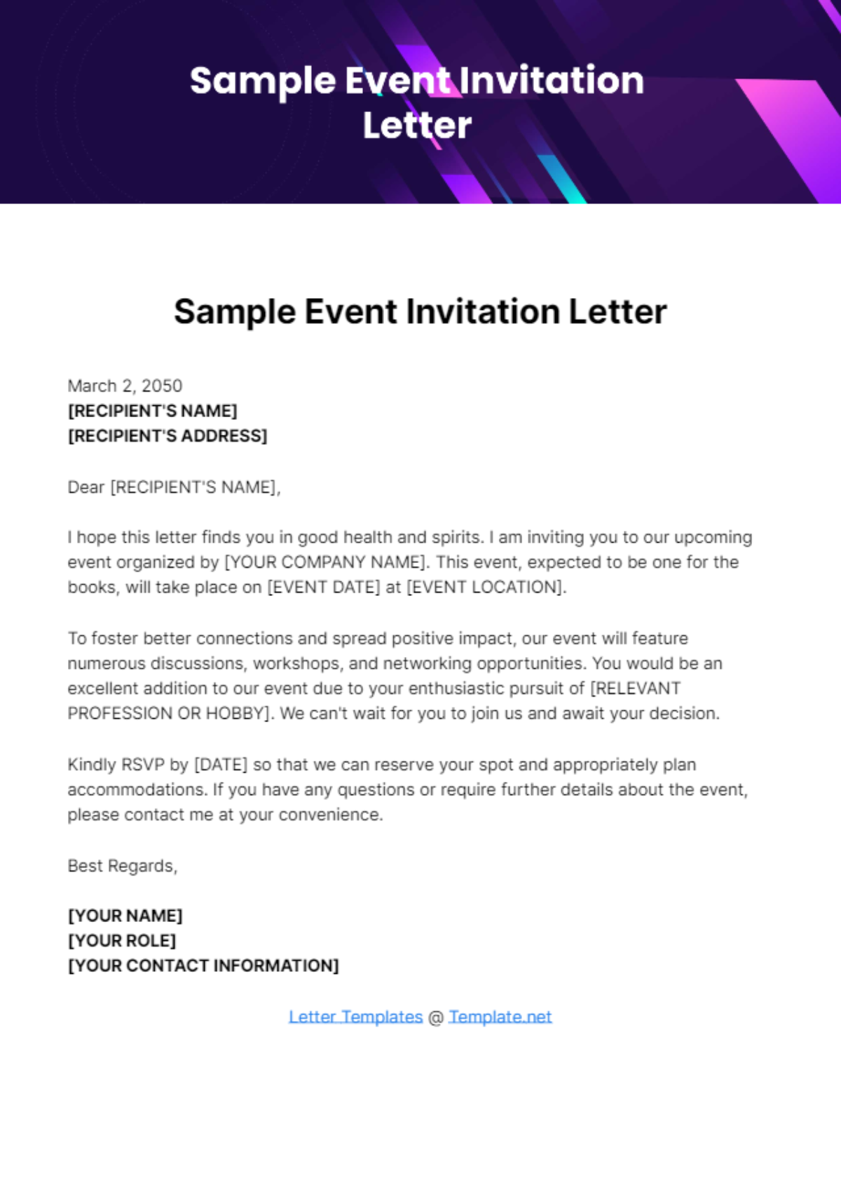 Free Sample Event Invitation Letter Template