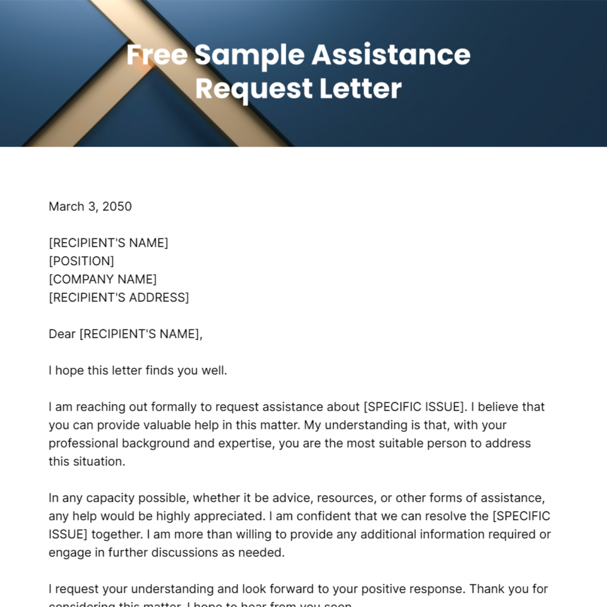 Sample Assistance Request Letter Template