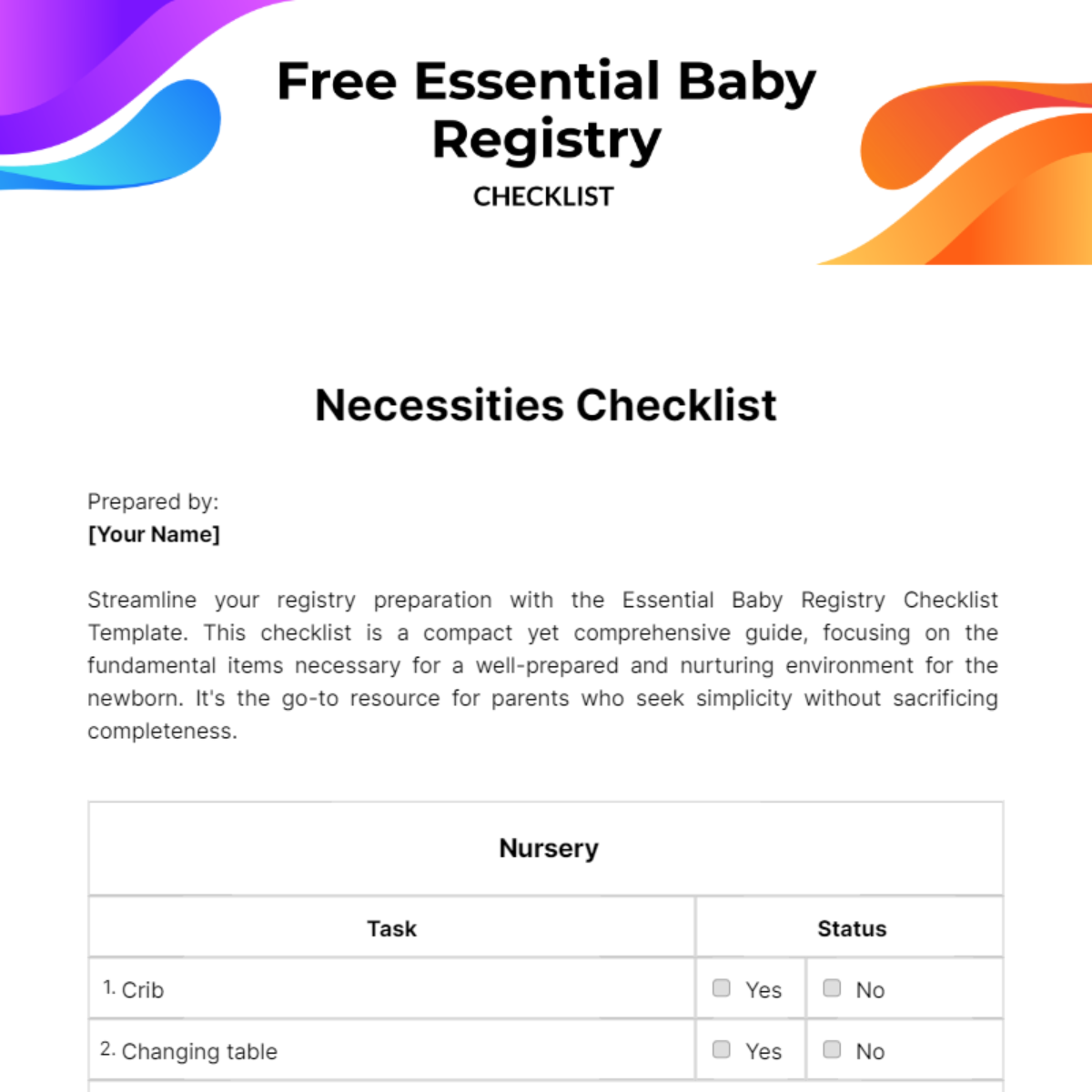 Free Essential Baby Registry Checklist Template
