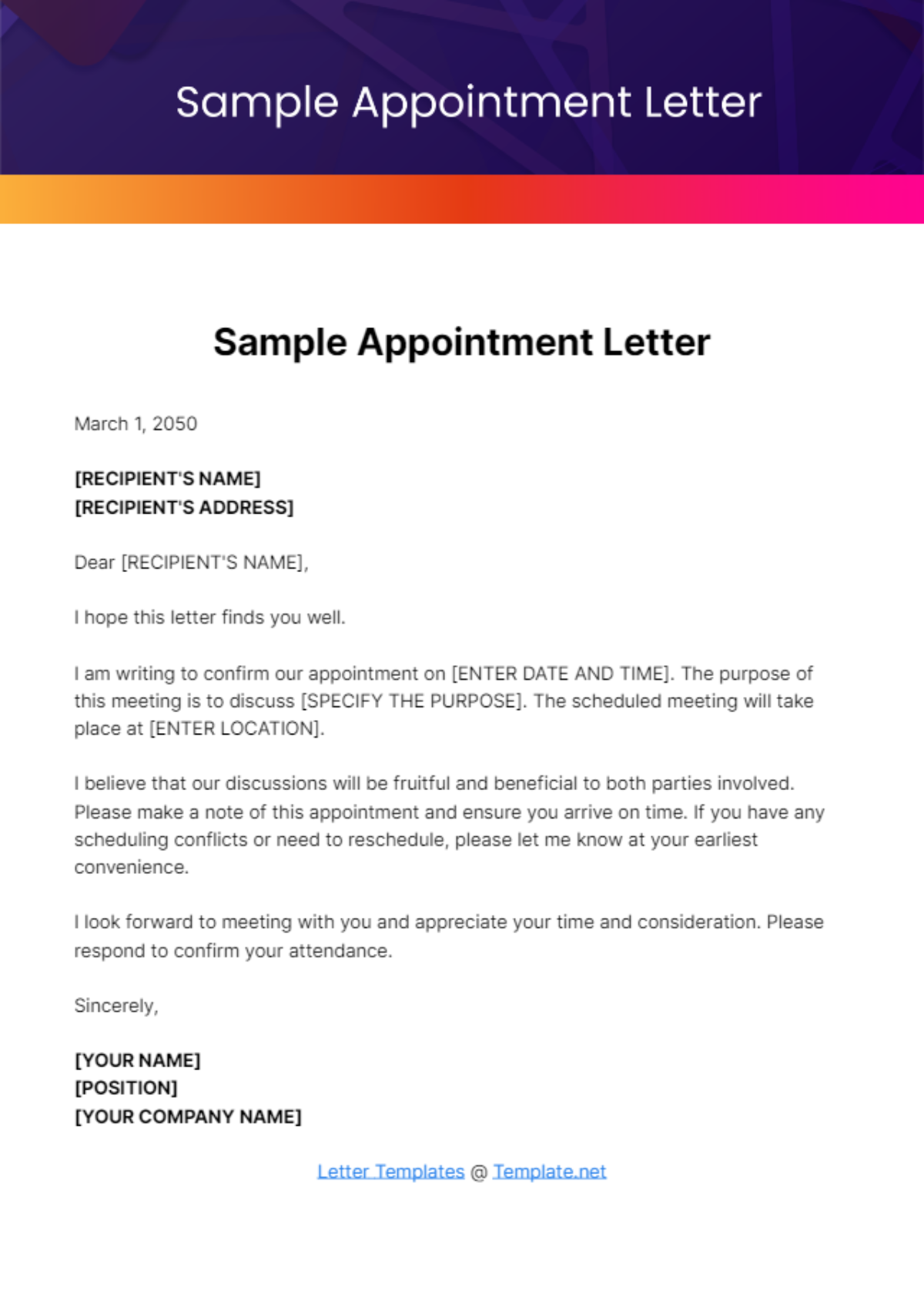 Free Sample Appointment Letter Template