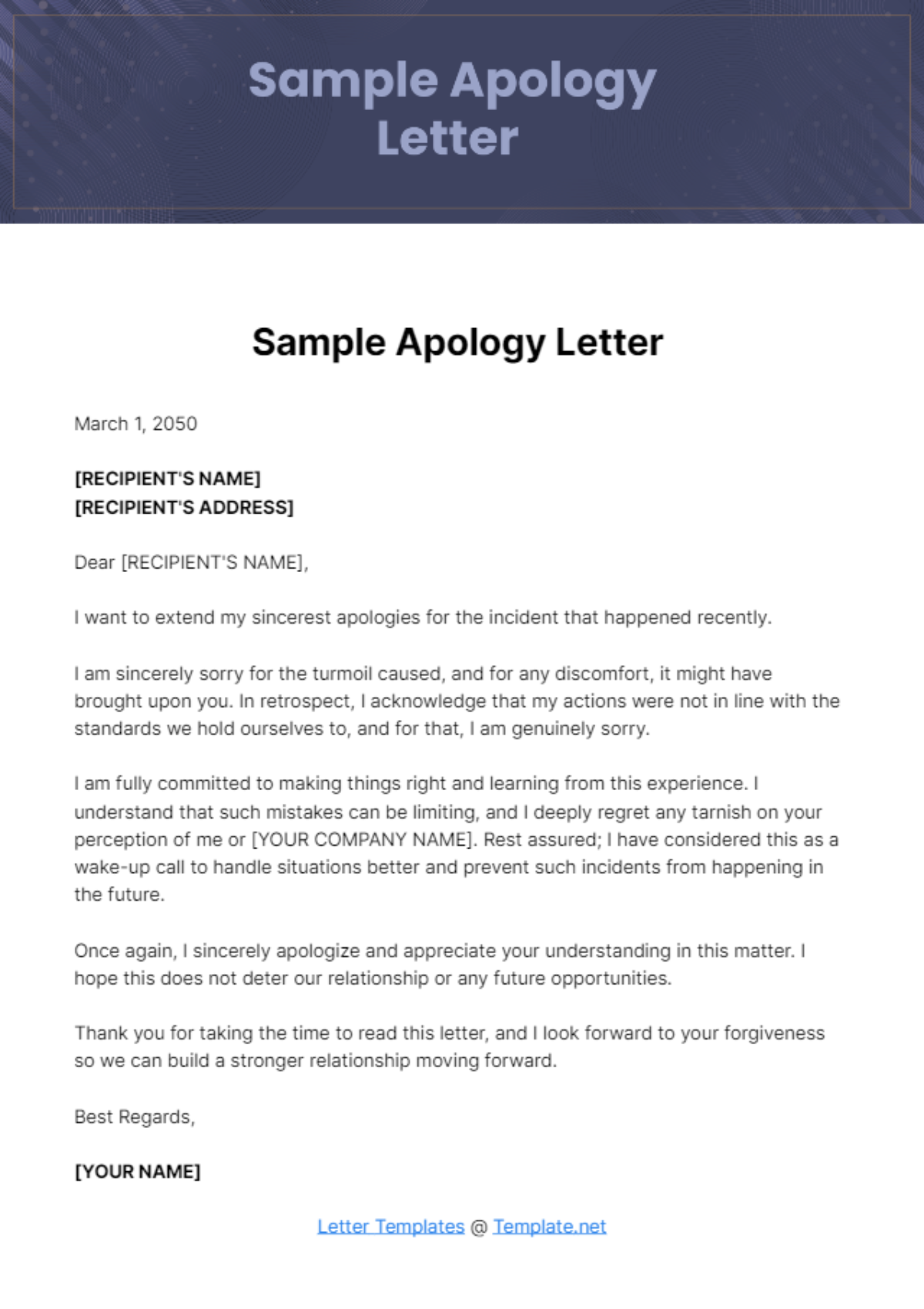 Free Sample Apology Letter Template