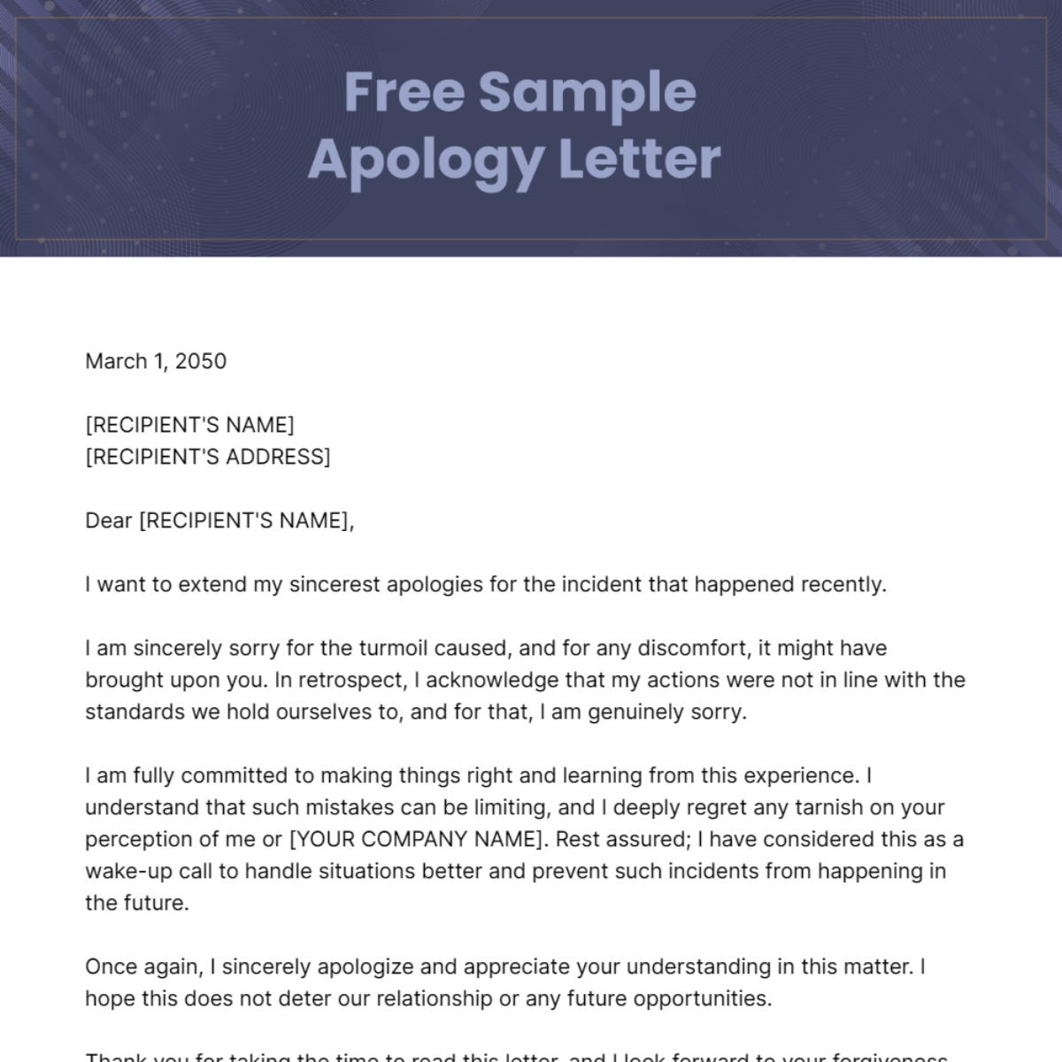 Sample Apology Letter Template