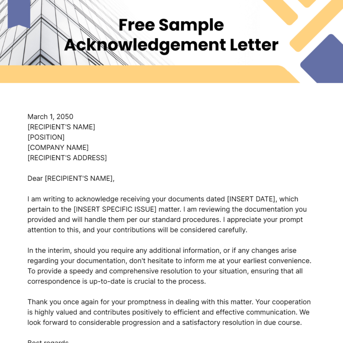 Sample Acknowledgement Letter Template