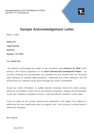Free Sample Acknowledgement Letter Template to Edit Online
