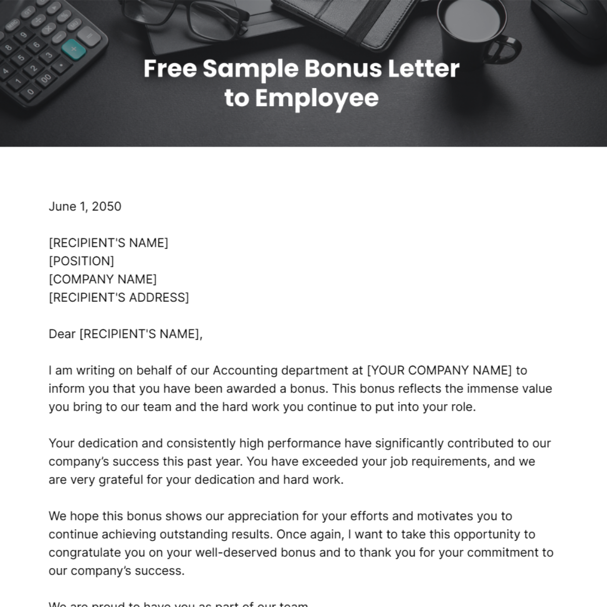 Sample Bonus Letter to Employee Template