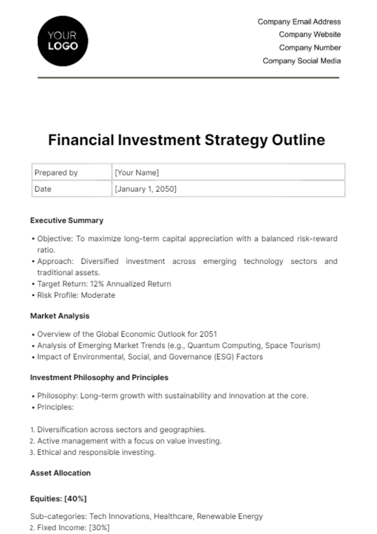 Free Financial Investment Strategy Outline Template