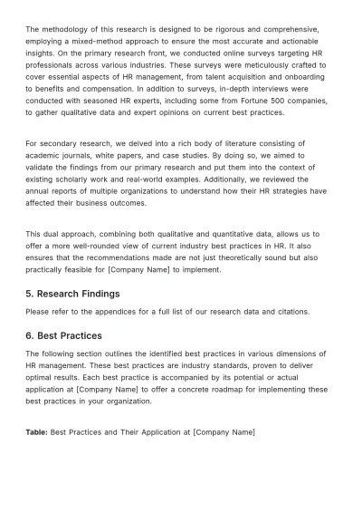 Free Detailed Research on Industry Best HR Practices Template to Edit Online