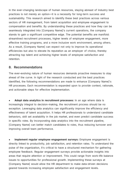 Free Detailed Research on Industry Best HR Practices Template to Edit Online