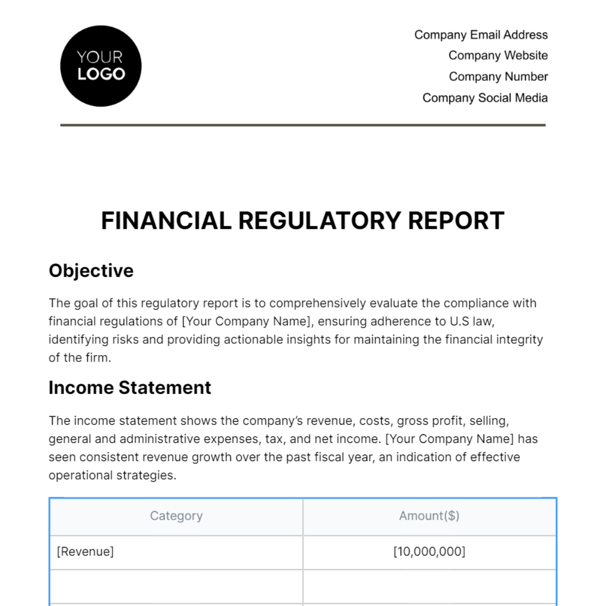 Financial Regulatory Report Template