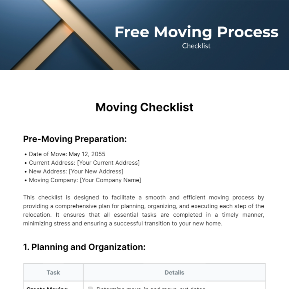 Free Moving Process Checklist Template