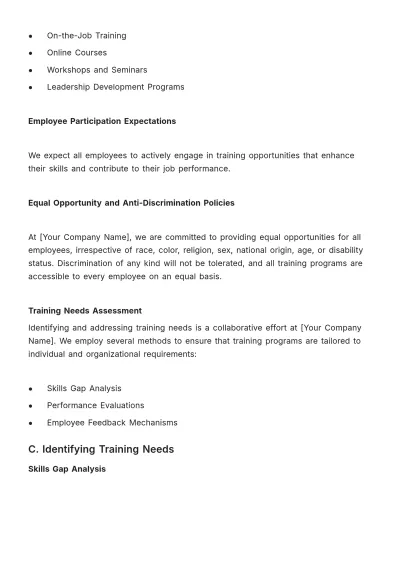 Free Manual on Employee Training and Upgradation HR Template to Edit Online