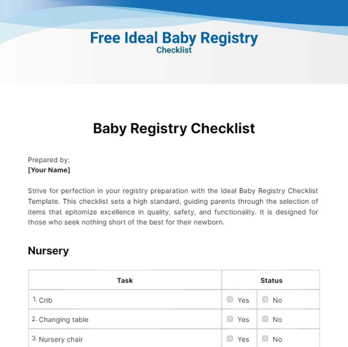 Free Ideal Baby Registry Checklist Template