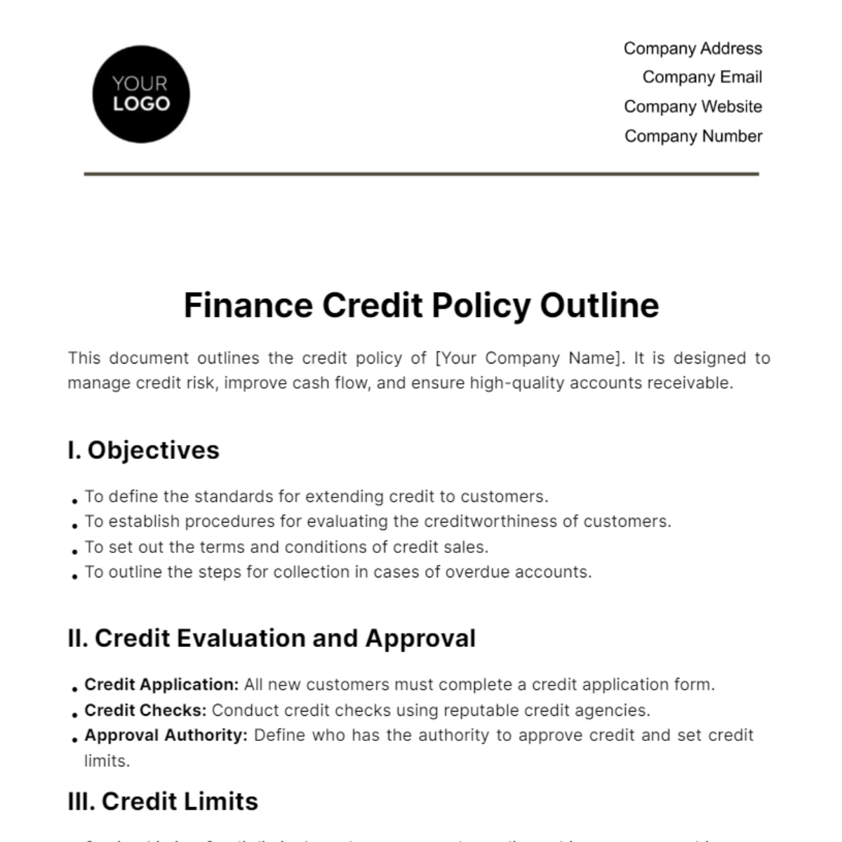 Free Finance Credit Policy Outline Template