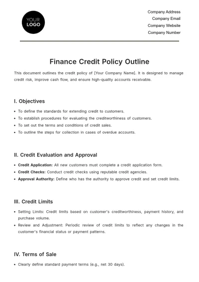 Free Finance Credit Policy Outline Template to Edit Online