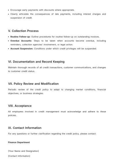 Free Finance Credit Policy Outline Template to Edit Online