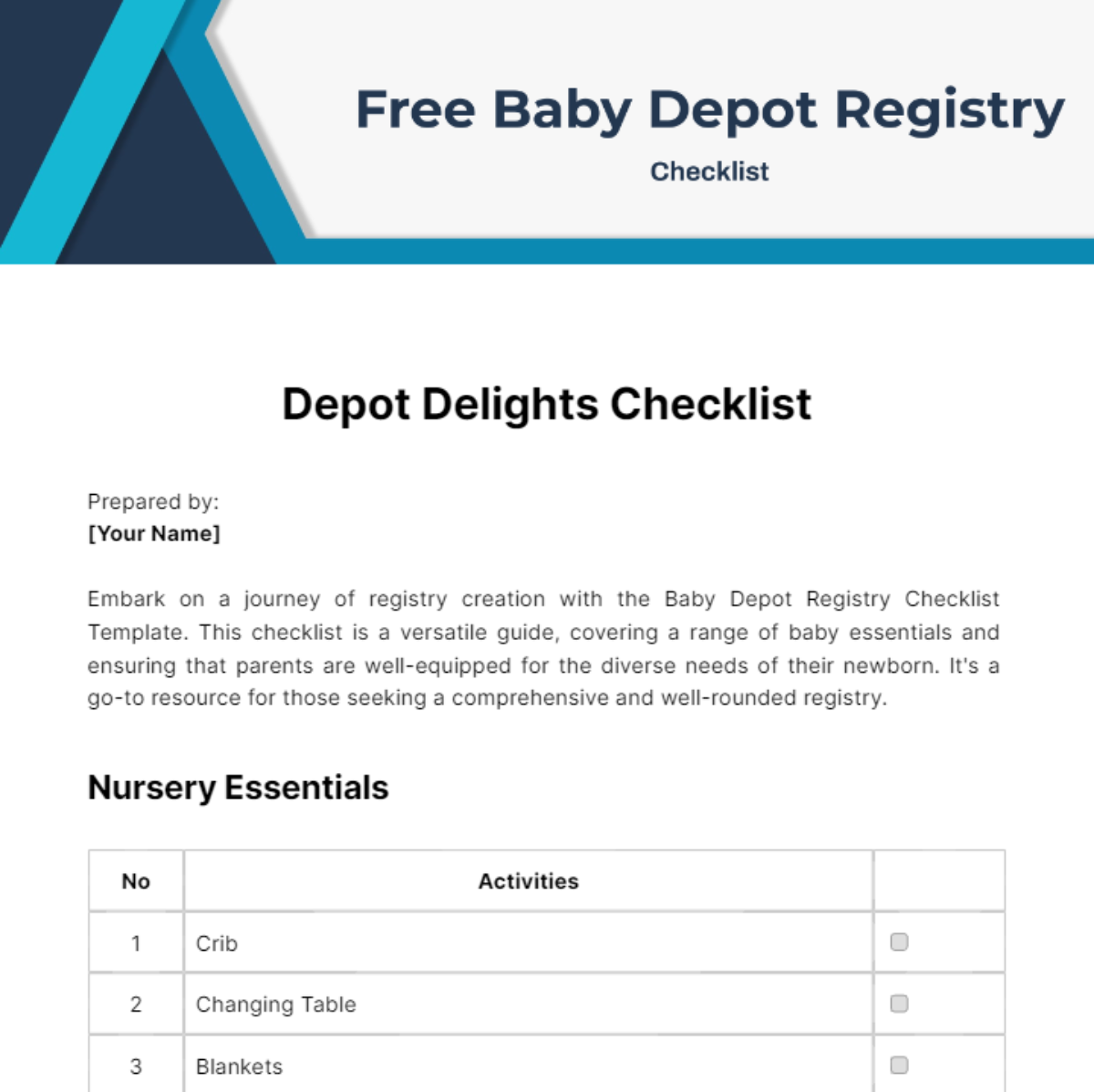 Baby Depot Registry Checklist Template