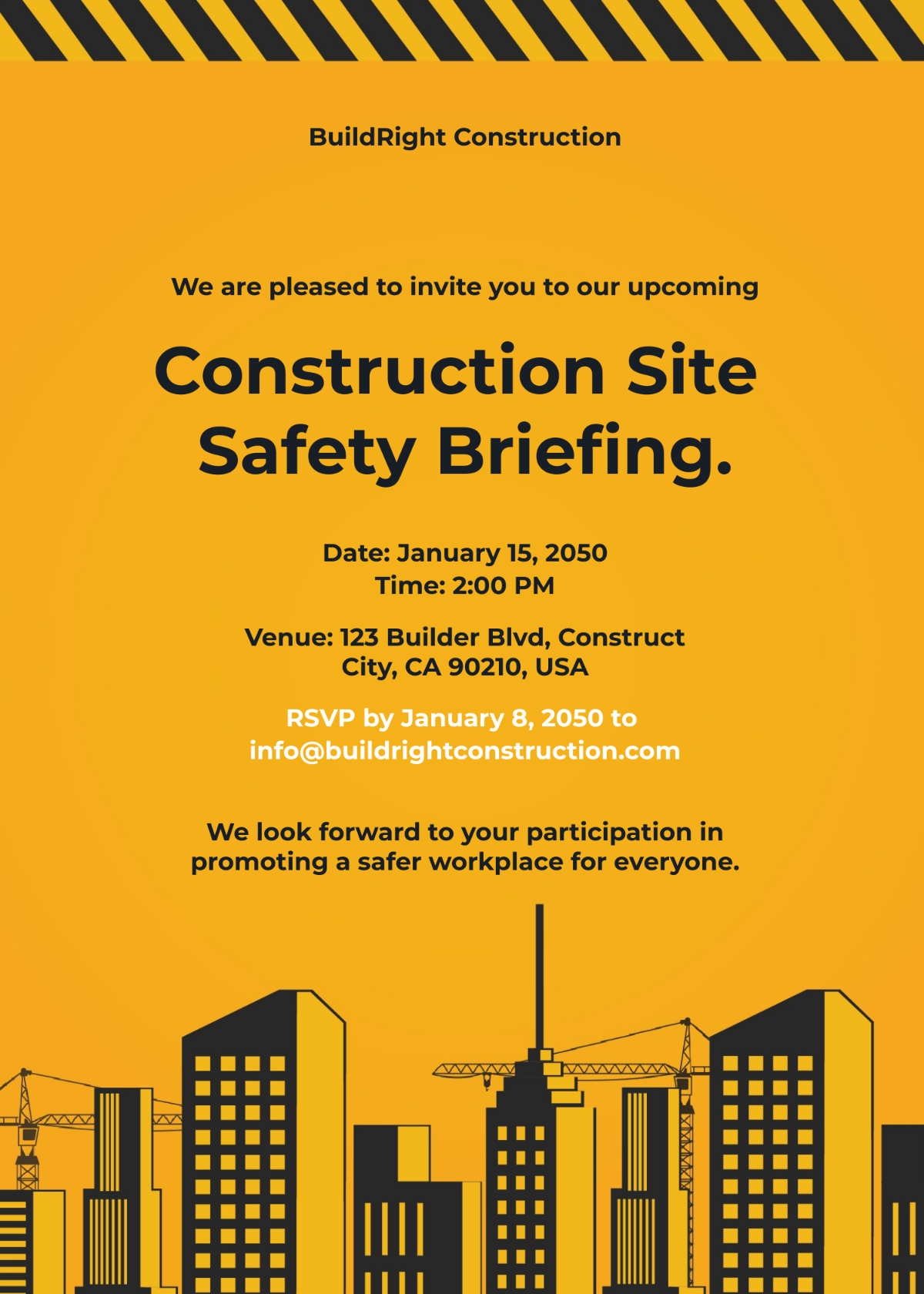 Construction Site Safety Briefing Invitation Card