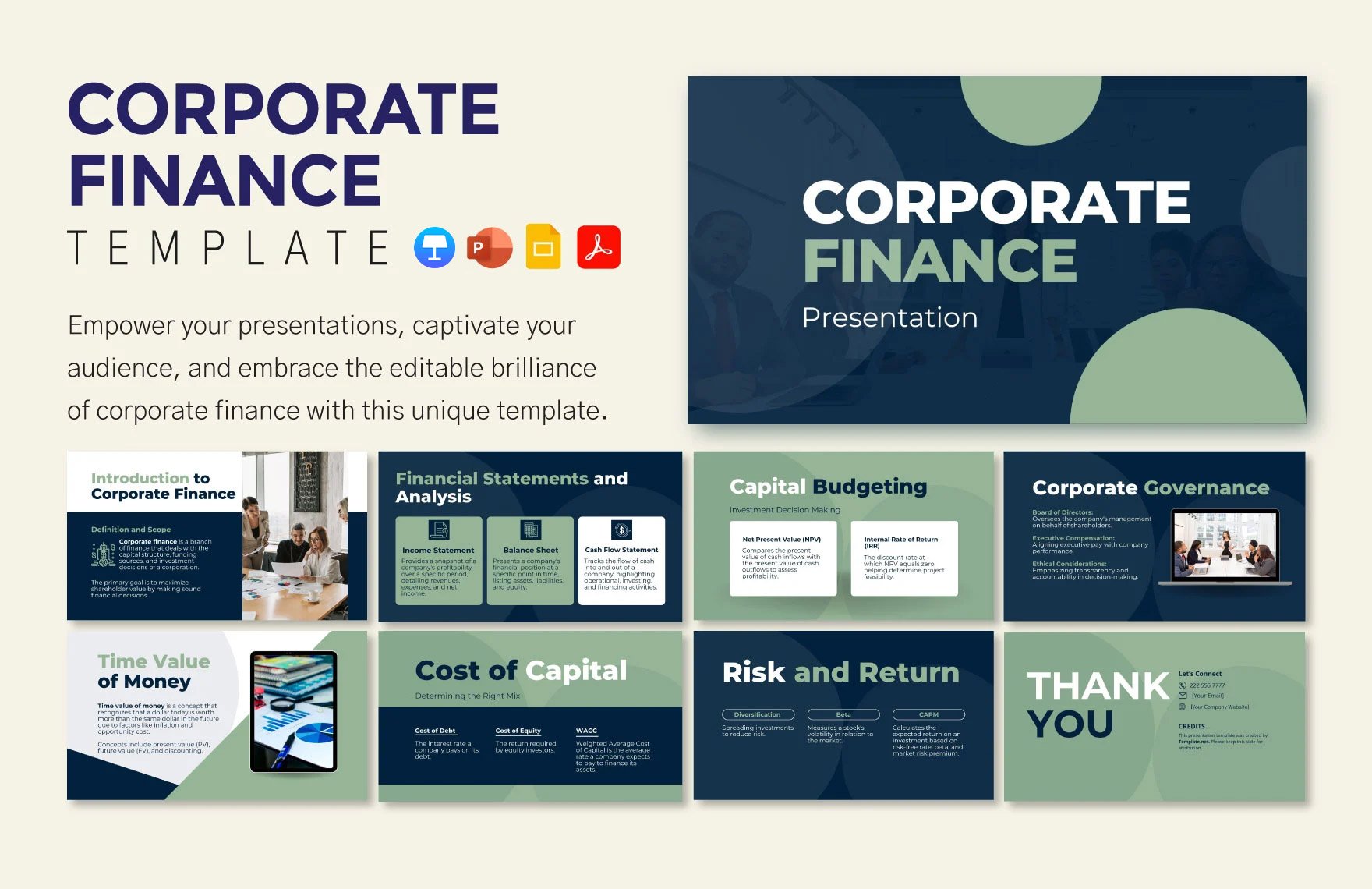 Corporate Finance Template in PDF, PowerPoint, Google Slides, Apple Keynote
