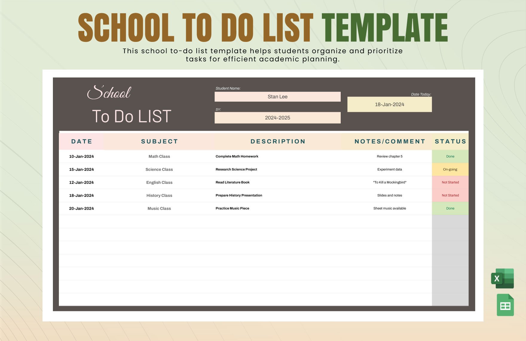 Free School To Do List Template