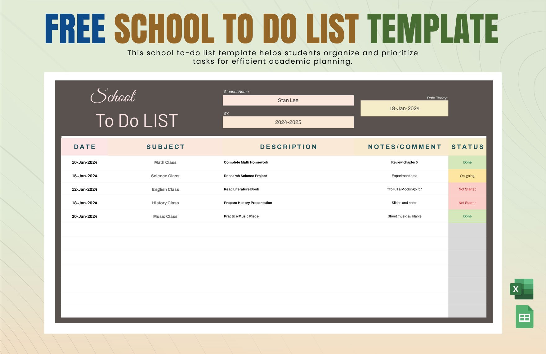School To Do List Template
