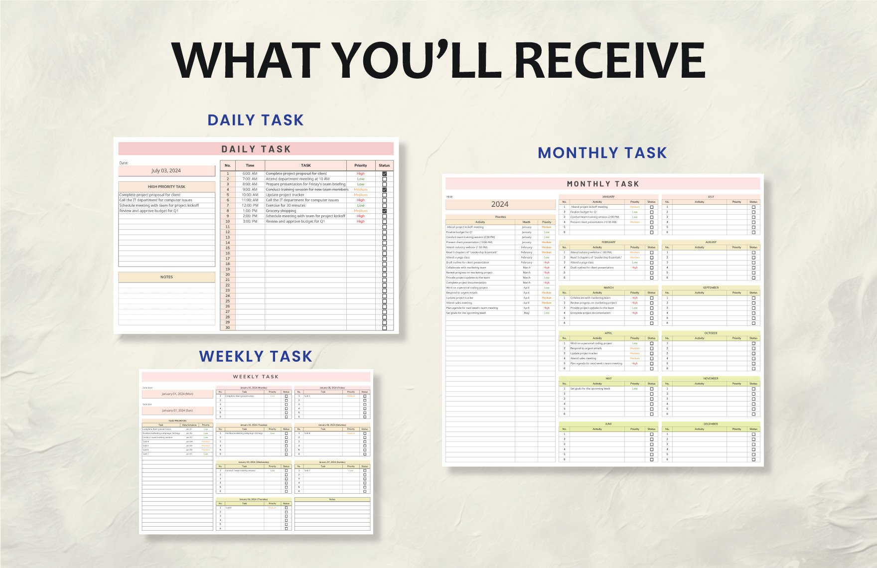Daily Weekly Monthly Task List Template