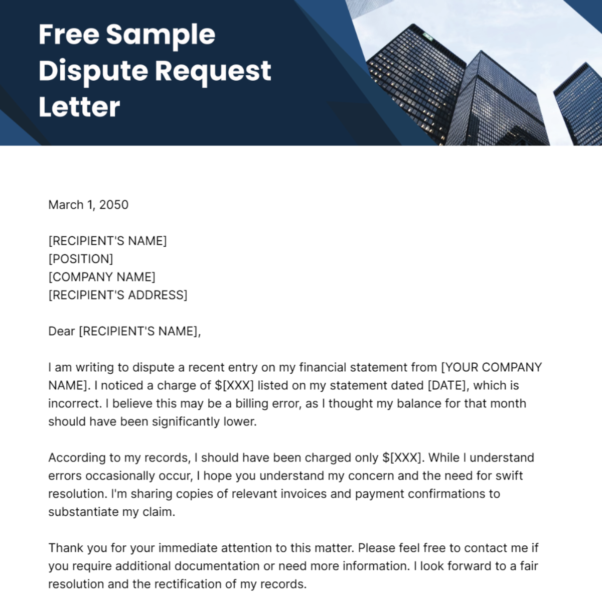 Sample Dispute Request Letter Template