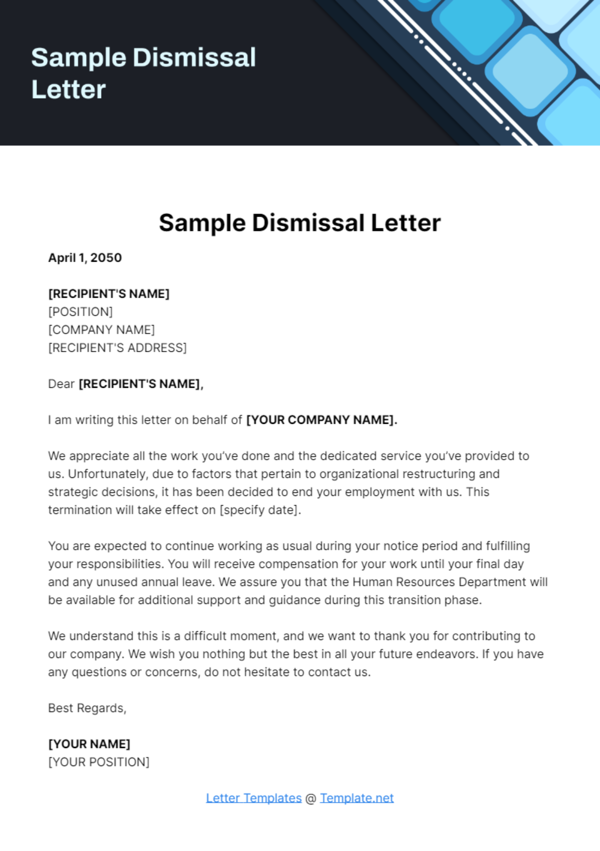 Free Sample Dismissal Letter Template