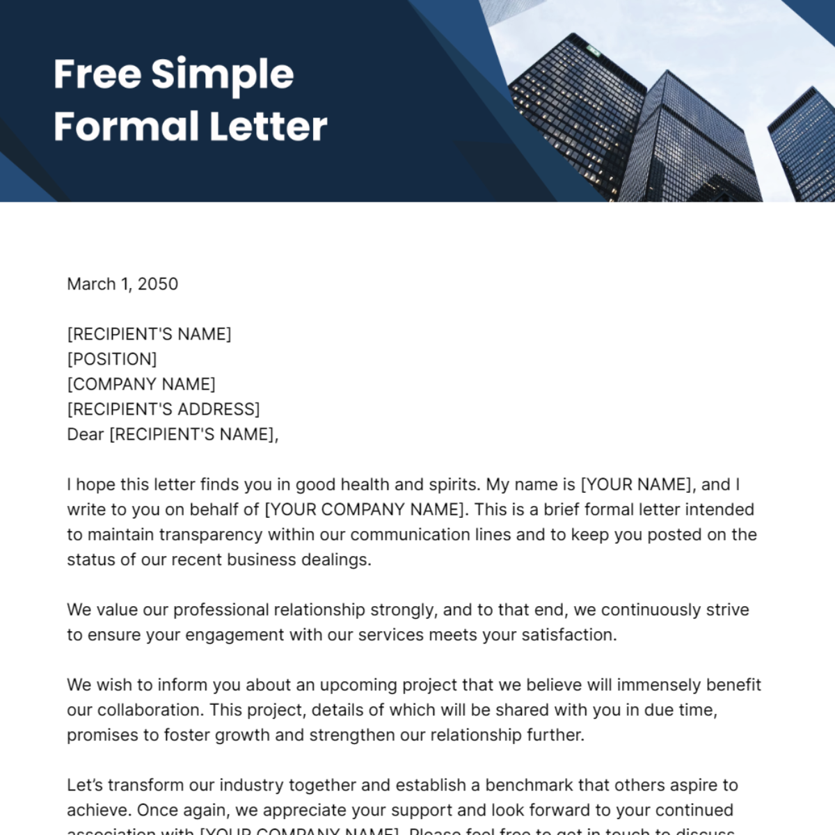 Free Simple Formal Letter Template