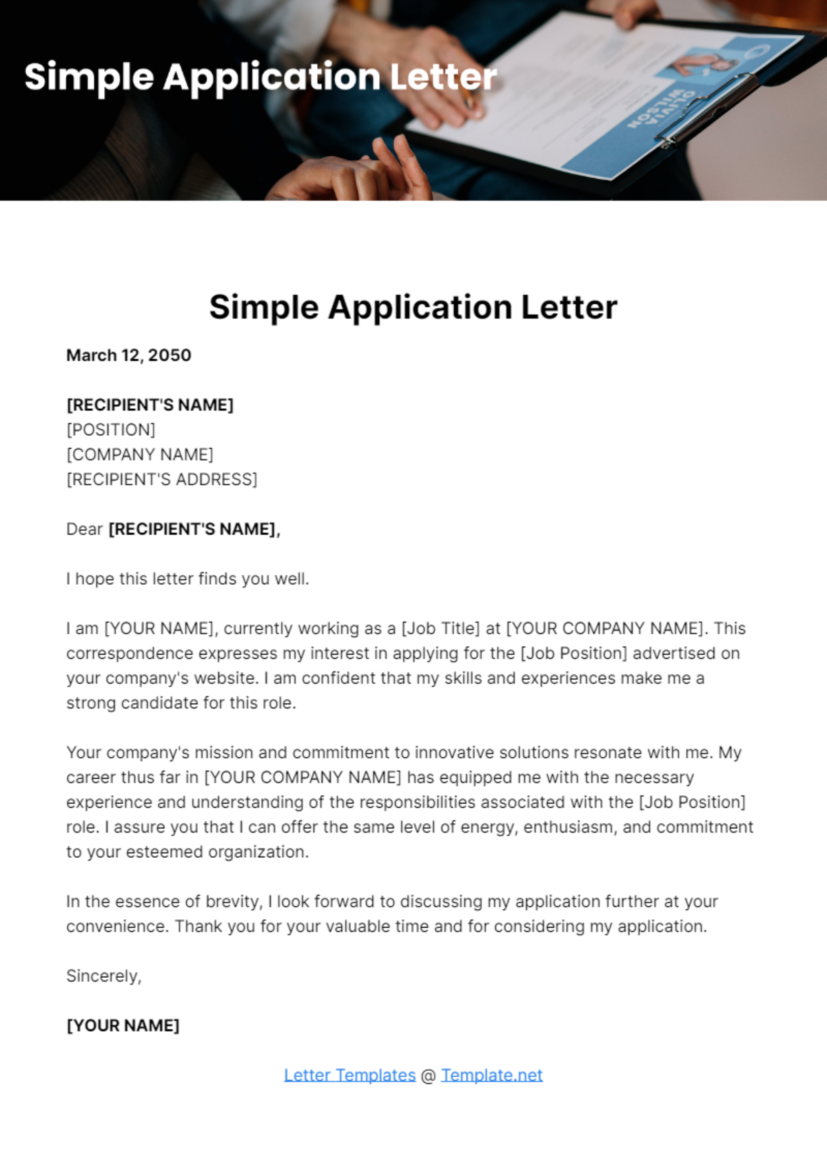 Free Simple Application Letter Template