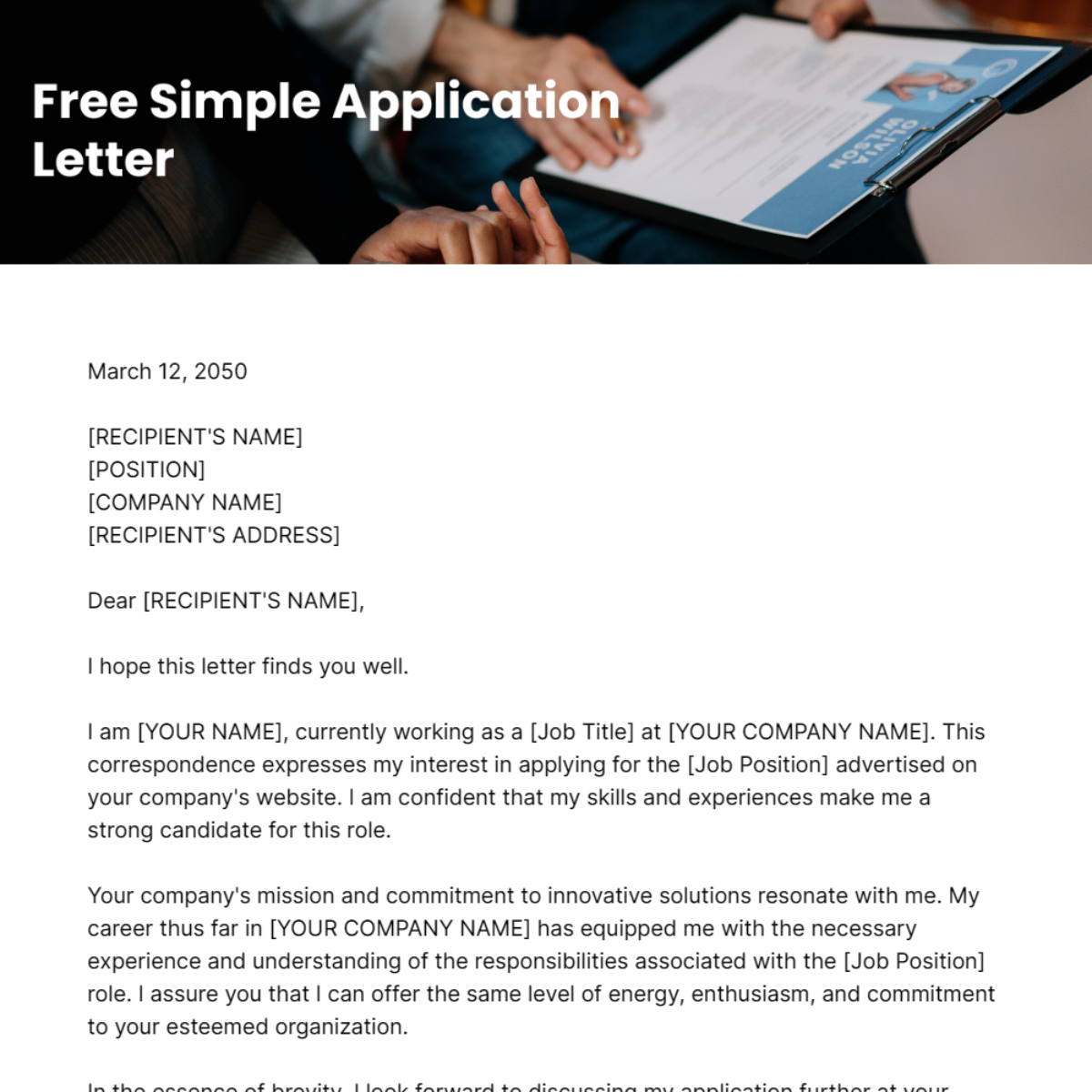 Simple Application Letter Template