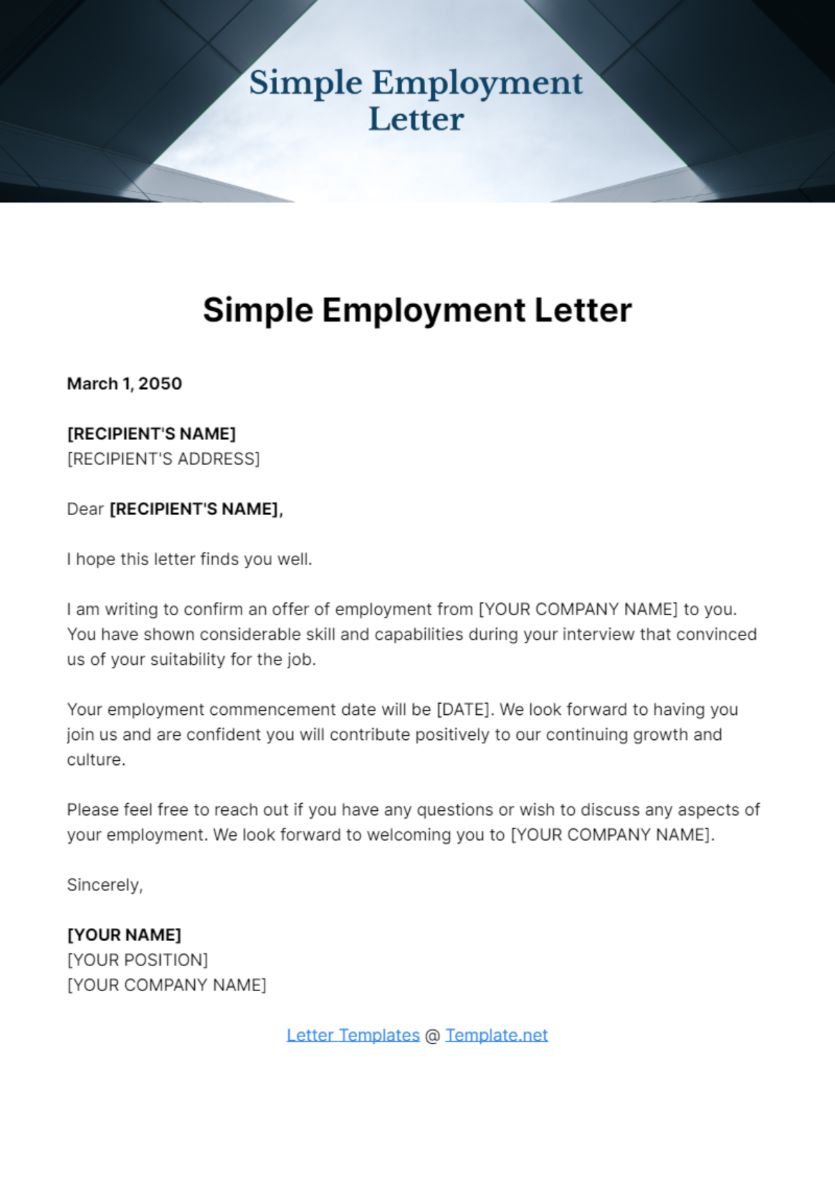 Free Simple Employment Letter Template