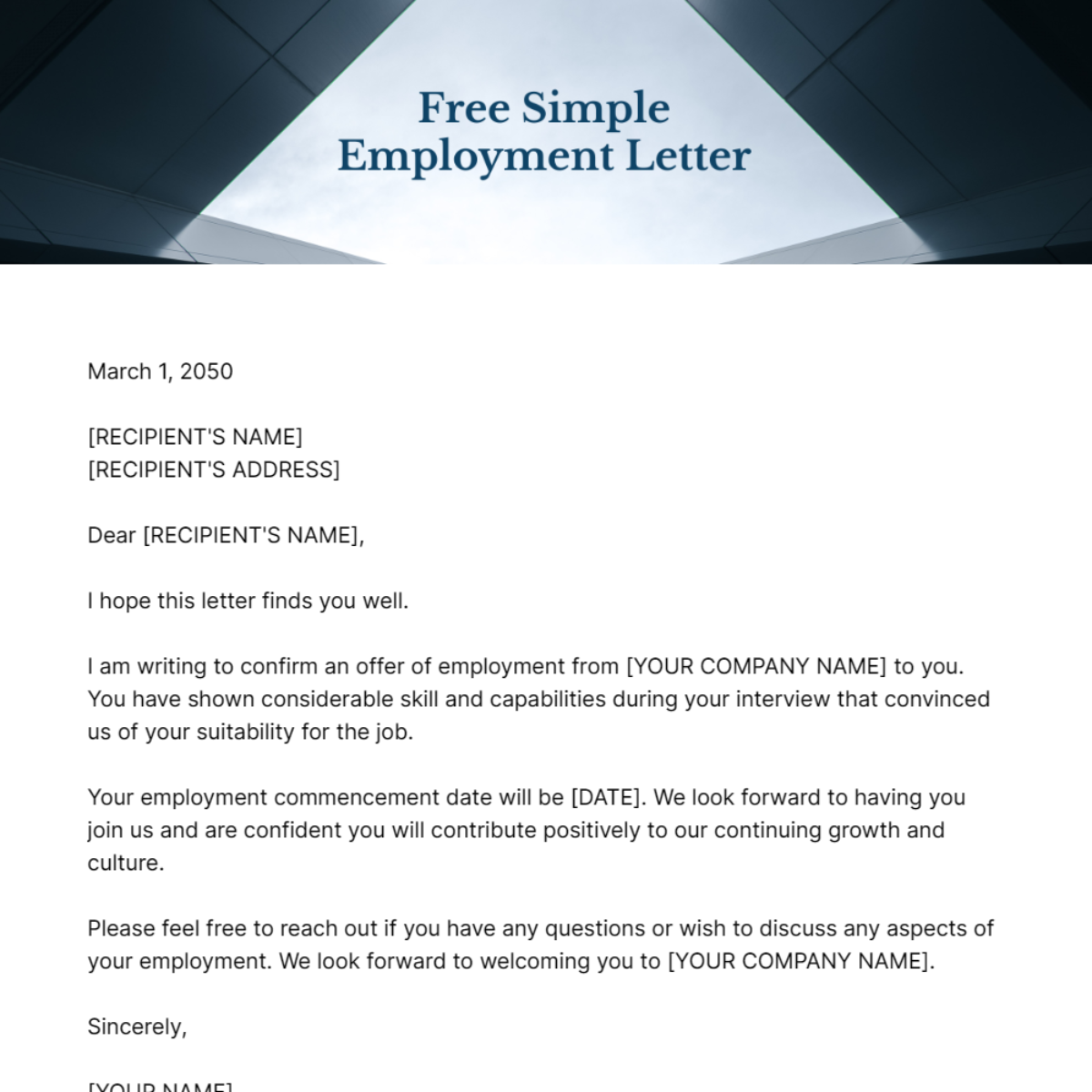 Simple Employment Letter Template