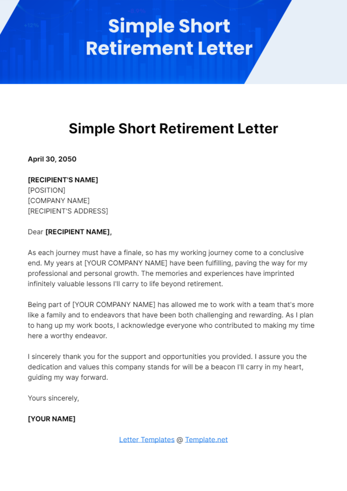 Free Simple Short Retirement Letter Template