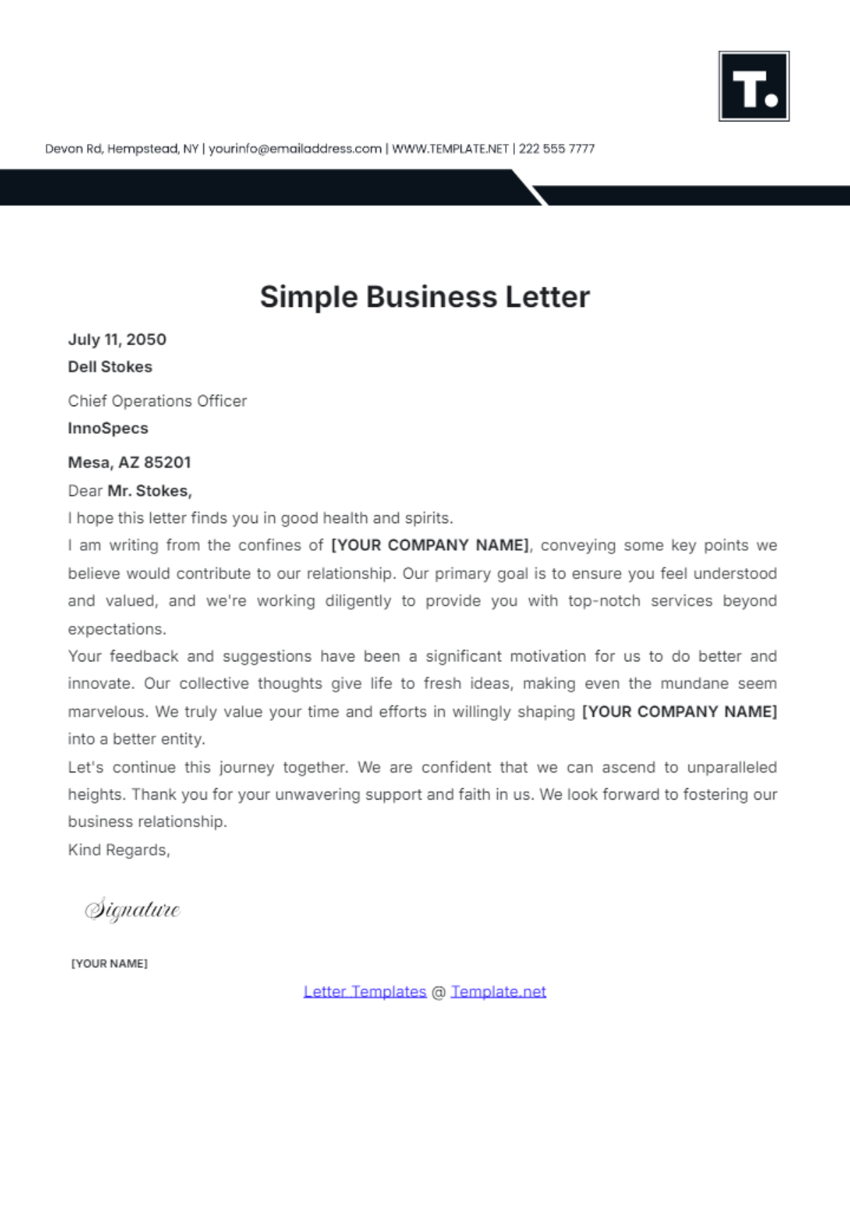 Simple Business Letter Template - Edit Online & Download