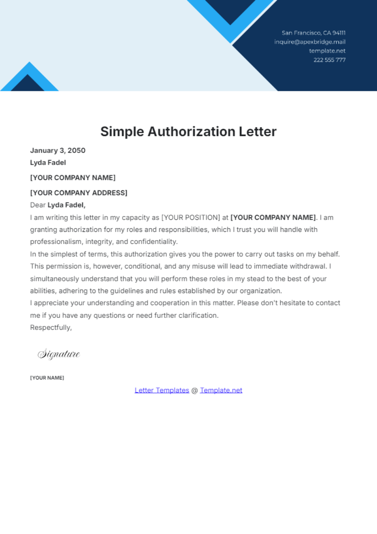 Free Simple Authorization Letter for PSA Template - Edit Online ...