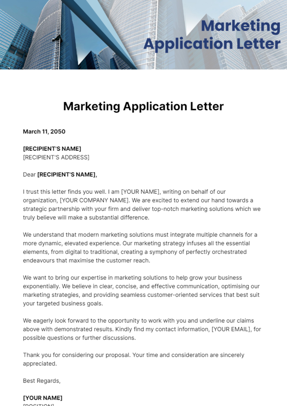 Free Marketing Application Letter Template