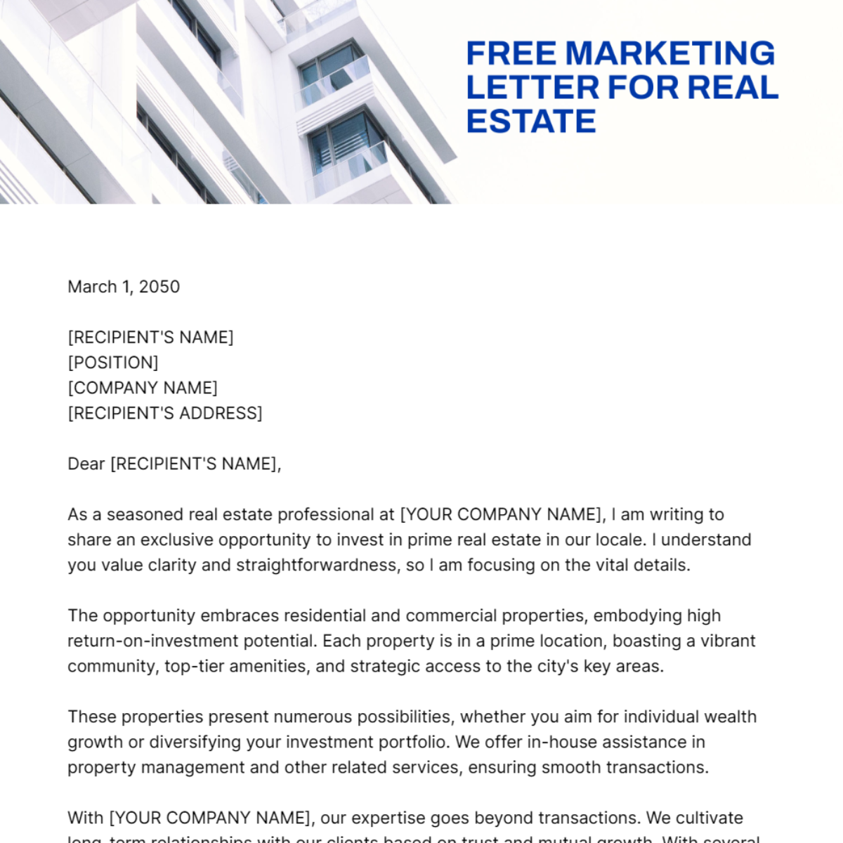 Marketing Letter for Real Estate Template