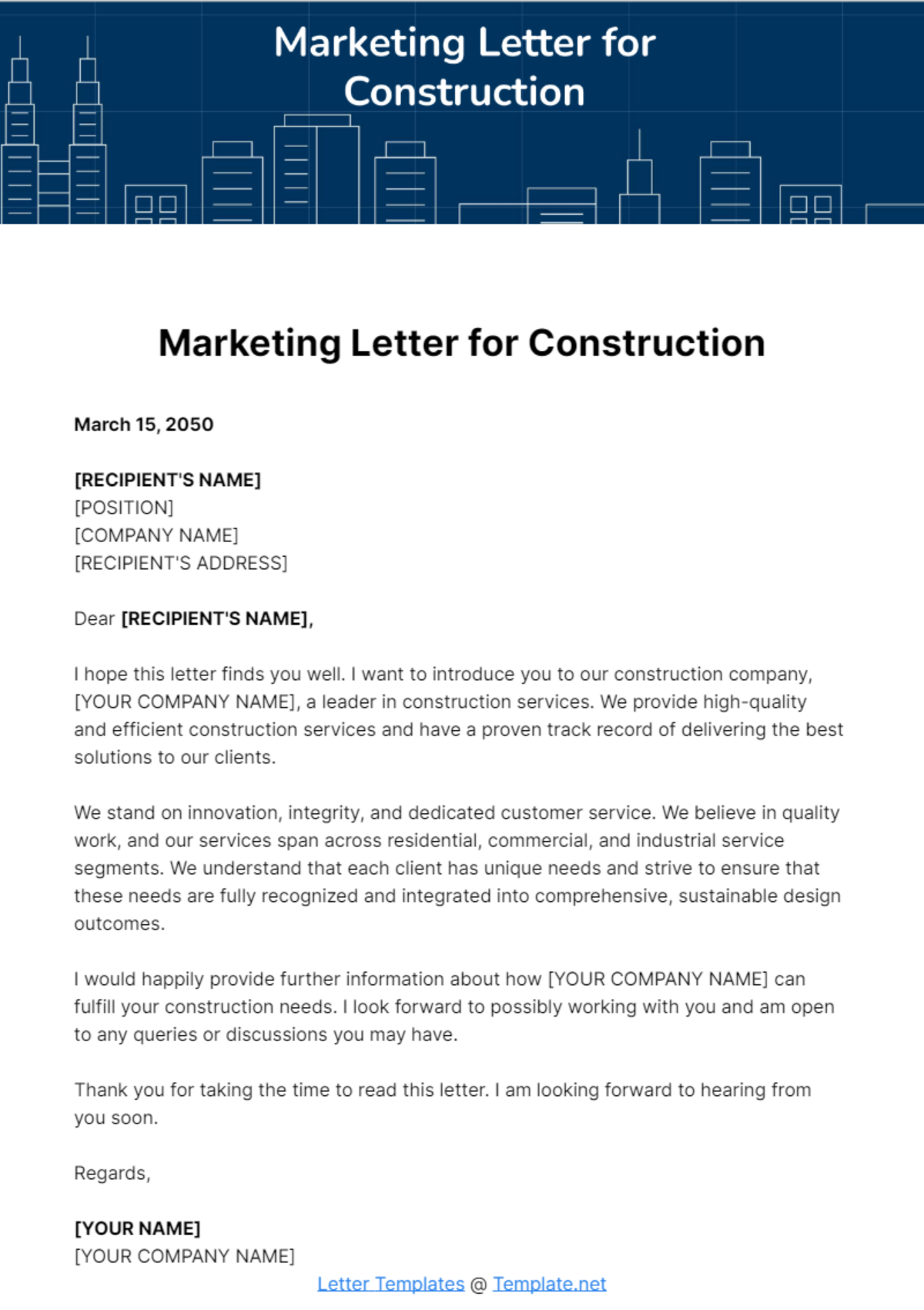 Marketing Letter for Construction Template
