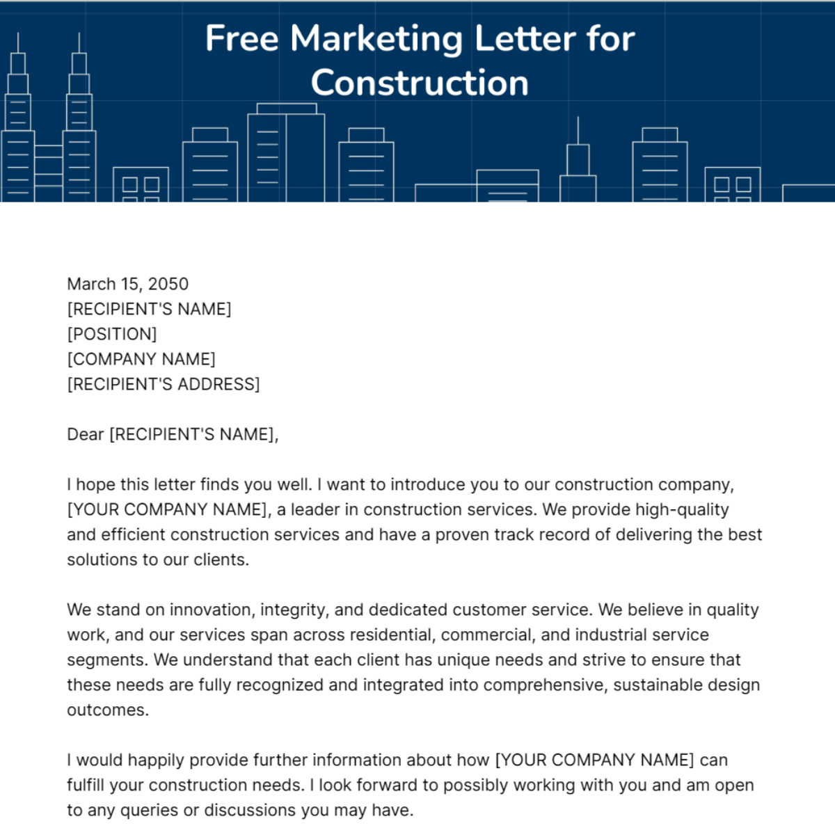Marketing Letter for Construction Template