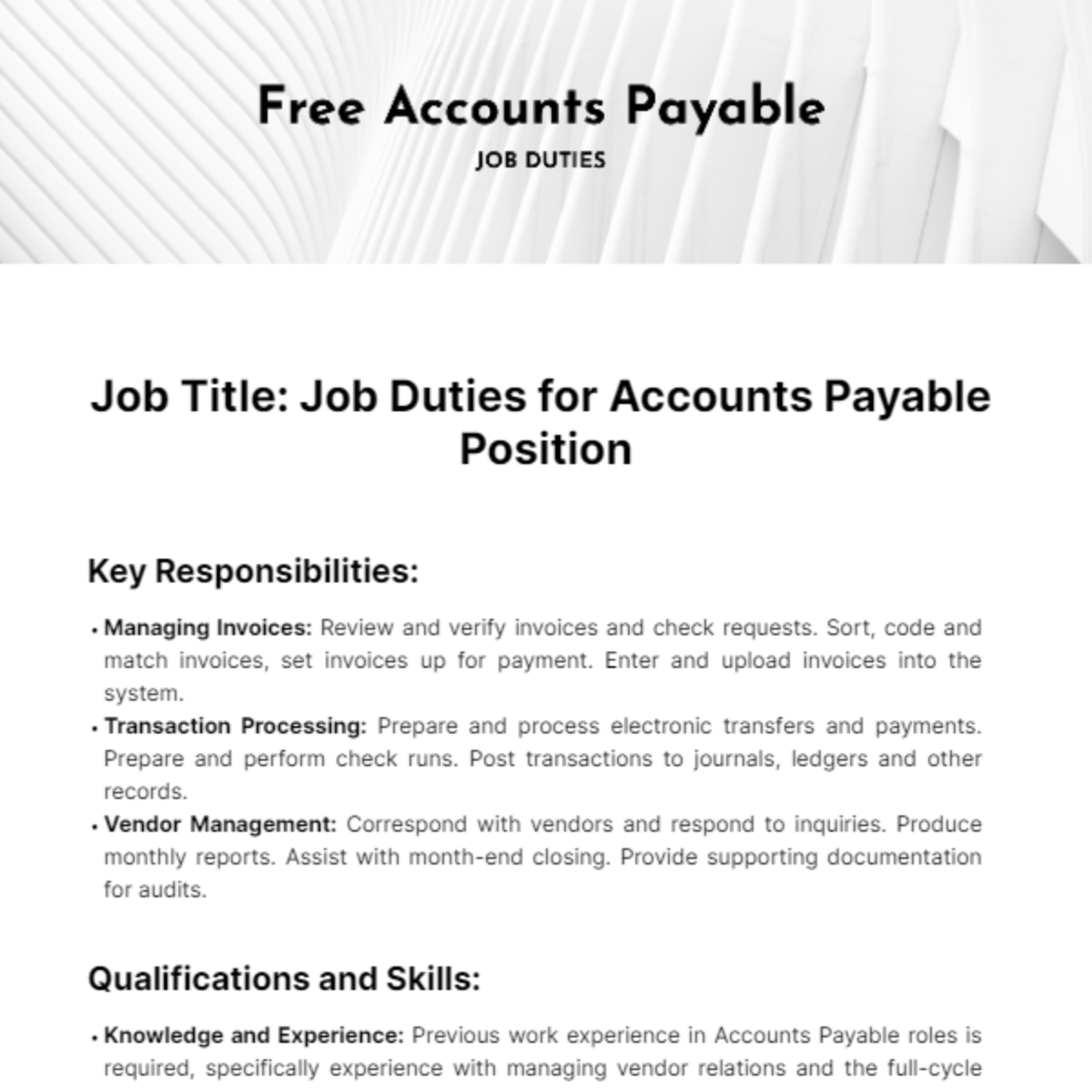Free Accounts Payable Job Duties Template