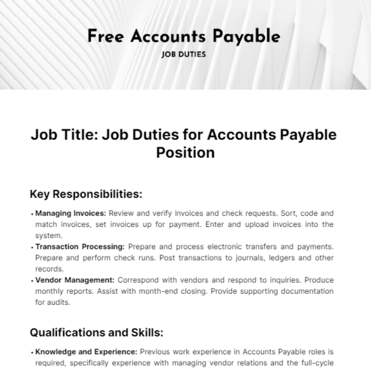 Accounts Payable Job Duties Template - Edit Online & Download