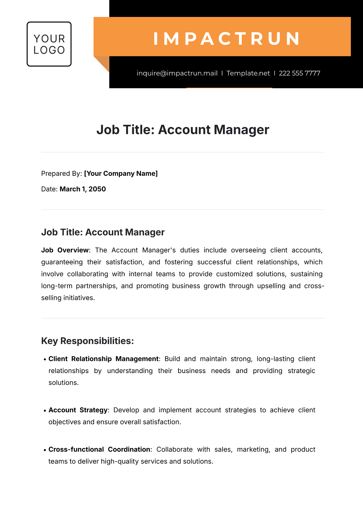 Account Manager Job Description Duties Template - Edit Online & Download