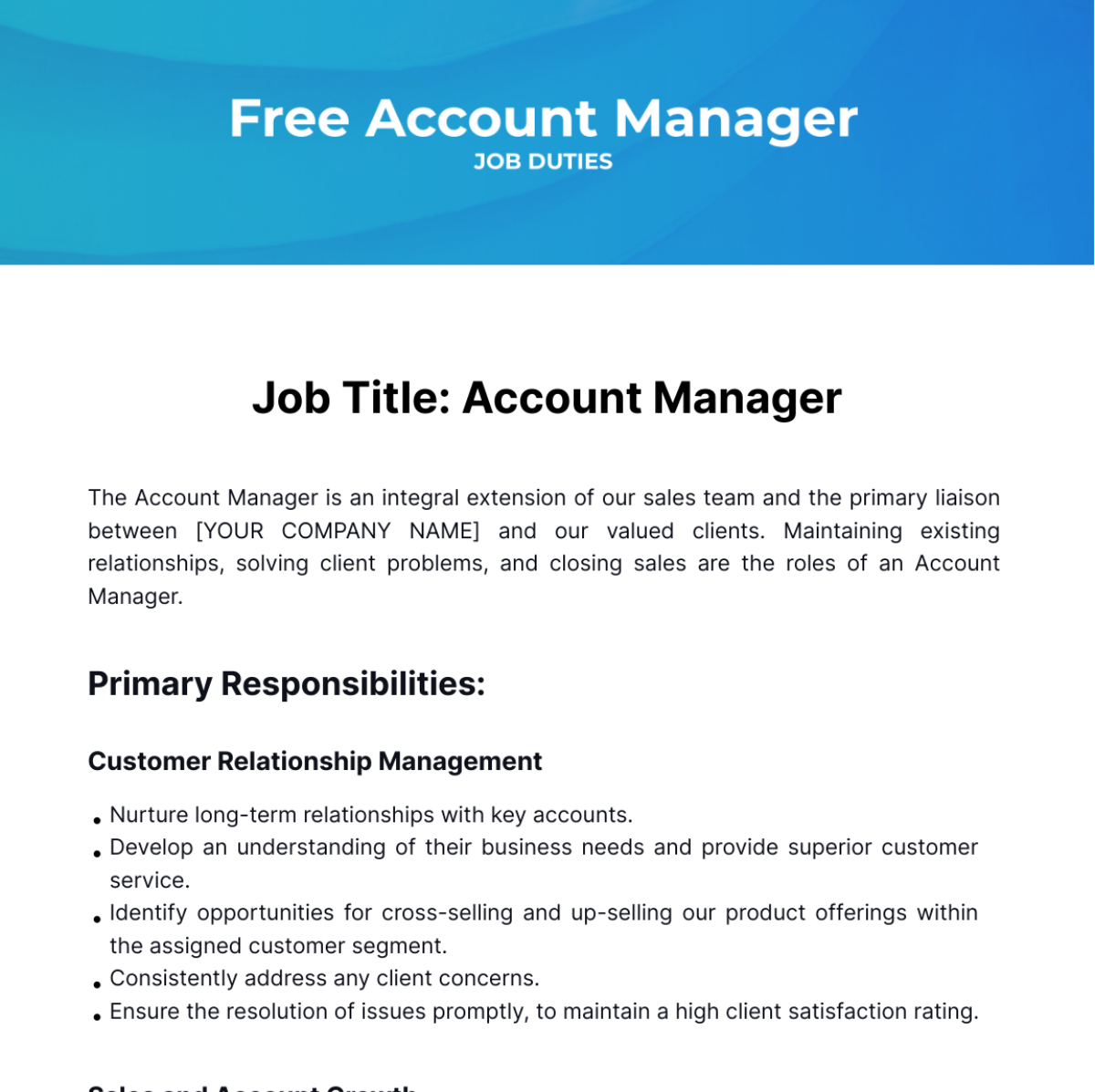 Free Account Manager Job Duties Template