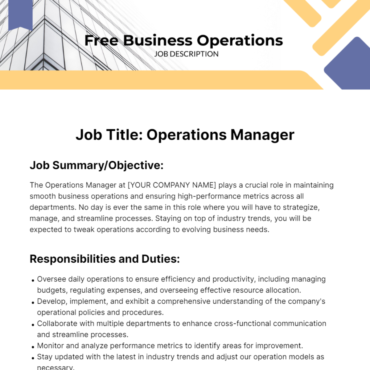 Business Operations Job Description Template